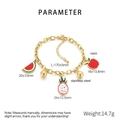 Macro detail of stainless steel fruit bracelet with dragon fruit and watermelon charms - Fruit Series-Watermelon Apple Dragon Fruit (KB204084-SXSJ)
