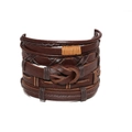 Close-up of vintage multilayer dark brown braided leather and wax cord bracelets for men - Dark Maroon Vintage Woven Style (M5344)