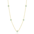 Goldene Edelstahlkette mit fünf blauen bösen Augen Anhängern auf weißem Hintergrund - Goldkette mit blauen Augen
