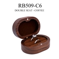 Coffee brown double slot wooden ring box with elegant natural grain finish - Double Slot / Solid Lid / No Engraving (Blank) / Brown Lining