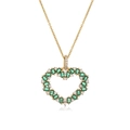 Golden heart necklace with green emerald stones and white diamonds on white backdrop - Gold Green Zirconia