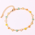 Detail of gold heart link bracelet with colorful enamel inlay and adjustable lobster clasp - Multicolor Bracelet 6 (Sunshine Hearts)