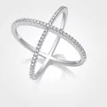 Modern S925 sterling silver crisscross ring with micro-paved moissanite stones - US Size 9 / 59 Moissanite Stones (R14032)