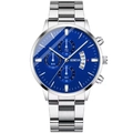 Classic men's stainless steel watch with blue dial, chronograph and calendar display - Steel Silver Case Blue Face