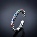Verstellbarer Böser Blick Ring mit bunten Emaille-Mustern und Zirkonia-Steinen - Silber-Mehrfarbig