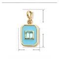 Detail view of a blue enamel square pendant with stainless steel spring clasp and dimensions - Sky Blue Rectangle Rhinestone Pendant