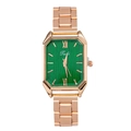 Montre rectangulaire élégante or rose pour femme avec cadran vert émeraude et bracelet métal - Vert