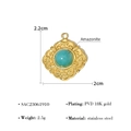 18K gold plated stainless steel Amazonite pendant with vintage pattern and measurements - SAC23061910-Vintage Amazonite