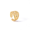 Gold stainless steel mesh open ring with elegant filigree texture and wide band design - Hollow Vine Pattern (ZJ32401D0W0)