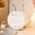 Three-tier white round organizer with silver bunny ears and cute cartoon drawer knobs - Luxury Silver Milk White (with 6pcs 3D Stickers)