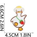 Detailed view of white duck embroidery patch with strawberry bag measuring 6.6cm by 4.5cm - No. 14 (Strawberry Bag Duck)