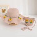 Cappello di paglia rosa e borsa a tracolla con girasole per bambine in estate - Taglia Bambini 52cm Circonferenza / Cappello Rosa + Borsa