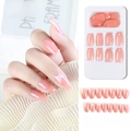 Nude pink gradient press-on nails with butterfly and pearl accents, 24pcs trapezoid shape - F785-19 Pink Gradient Pearl Butterfly