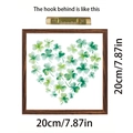Green watercolor shamrock heart in dark walnut wood frame wall decor 20x20cm - Wooden Frame Hanging Decor Shamrock Heart