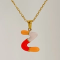Gold-plated letter Z pendant necklace with colorful orange, white and red enamel finish - Orange White Red Enamel Letter Z