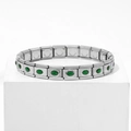 9mm silver stainless steel link bracelet featuring oval green stone in Italian style - 0209 - Oval Turquoise (1 Section)