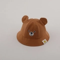 Detailed embroidery of bear face and 3D ears on a brown cotton sun hat for babies - 50cm / Camel