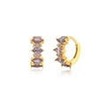 Gold hoop earrings with pavé set purple marquise and round cubic zirconia stones - Gold with Marquise Round Alternating