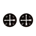 Detailed view of round stainless steel compass stud earrings in black and white finish - Compass / Black
