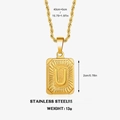 Gouden roestvrijstalen ketting met een rechthoekige hanger met de letter U gravure - Letter S