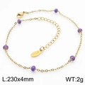 Gold stainless steel chain bracelet featuring small purple enamel beads and a lobster clasp - Gold Chain with Purple Beads Style (KJ3624-Z)
