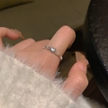 Silver S925 sterling silver chain ring with heart charm detail on finger - Heart Chain Style (J4074)