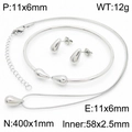 Polished silver stainless steel jewelry set including water drop necklace and bracelet - Three-Piece Set / Steel Color Jewelry Set