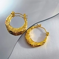 Polished 18k gold plated geometric earrings with textured mesh pattern and ring clasp - Grid Texture Hoop Style (EH259)