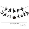 Pancarta Happy Halloween 4,5m con fantasmas, brujas y gatos negros para decoración - Letras Negras con Decoraciones de Silueta (Estilo E)