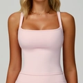 Slim fit light pink yoga vest with square neck and wide shoulder straps for women - Water Pink