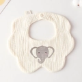 Soft cotton flower-shaped baby bib in off-white with a cute grey elephant print - Gauze Flower Bandana - Gray Elephant