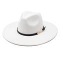 White wool felt jazz hat with wide brim, heart top design and golden metal buckle decoration - M (56-58cm) / White