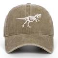 Dettaglio del ricamo dello scheletro di dinosauro T-Rex su cappello di cotone - Taglia unica / Cachi