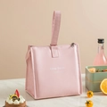 Roze geïsoleerde lunchtas van PU-materiaal met handvat en keep fresh tekstprint - Handstijl / rozenroze