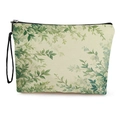 Borsa cosmetica in lino con motivo a foglie verdi, cerniera nera e cinturino - Stampa di Foglie di Piante Verdi (Stile 1) / 17*25cm (Lino) con Cinturino