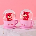 Set of 2 pink strawberry bear crystal balls in resin cup base with warm festive vibe - 45# Light Model / NO.52 Cup Strawberry Bear Style