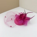 Elegant rose red bridal fascinator with feather accents and mesh veil for cocktail parties - Rose Red (Hair Clip Fixed)