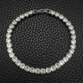 Elegant silver tennis bracelet with brilliant round-cut zircons on black leather - 4mm-19cm / Apple Green Zirconia