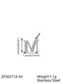 Letter M pendant in silver stainless steel, size 1.2x1.3cm for DIY jewelry making - Letter-M / Steel