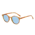 Occhiali da sole tondi tartarugati con lenti blu e rivetti in argento per uomo e donna - Montatura Tartarugata Giallo Chiaro Lente Blu Polarizzata C5