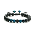 Adjustable 8mm blue tiger eye and black lava stone woven bracelet for couples - Teal Tiger Eye + Lava Braided