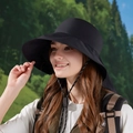 Schwarzer Damen Outdoor Sonnenhut mit breiter Krempe, Nackenschutz und verstellbarem Band - Schwarz