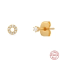 Detailed macro view of S925 sterling silver gold stud earrings with cubic zirconia stones - Letter O / Gold