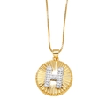 Gold-plated letter H necklace with sparkling pavé zircons and a sunburst disc pendant - Letter H