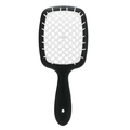 Black and white hollow grid hairbrush with ergonomic handle for detangling - New Style - Rubberized Finish Handle
