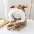 Brown plush winter hooded scarf with cute deer antlers and white fleece lining - Thickened / Khaki