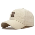 Gorra de béisbol de malla beige transpirable con parche de cuero EDIKO para deporte - Ajustable / Beige