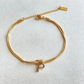 Golden double-layer snake chain bracelet featuring a letter P pendant in 18K finish - Gold-P