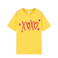 Unisex loose fit bright yellow cotton T-shirt featuring pink XOXO heart print - Yellow (XOXO Print)