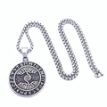 Detailed view of Viking Tree of Life pendant with runic alphabet on a steel box chain - Model B Runes Pendant with 60CM Box Chain